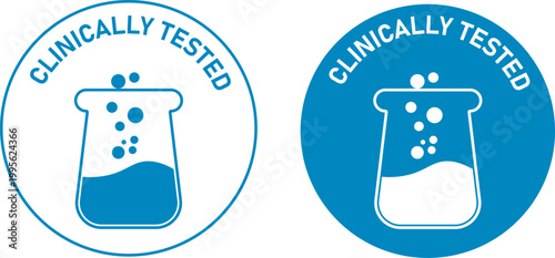 clinically tested badge lab flask medical science logo icon set