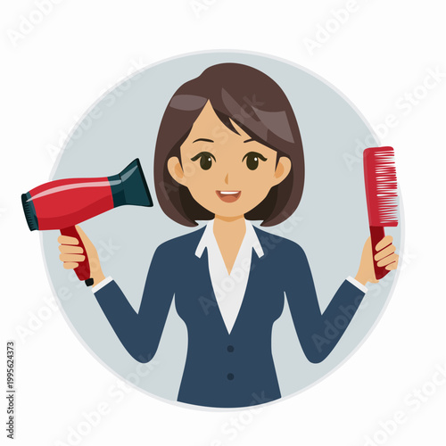 Woman with Hair Dryer and Comb