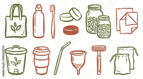 Sustainable living essentials, eco-friendly products for a green lifestyle and zero waste