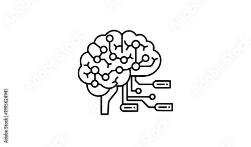 Modern machine learning line icon vector with neural network brain symbol isolated on white background