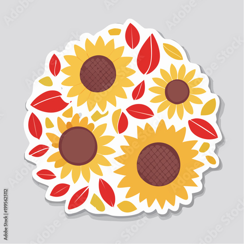 Autumn Sunflowers and Leaves Sticker Design