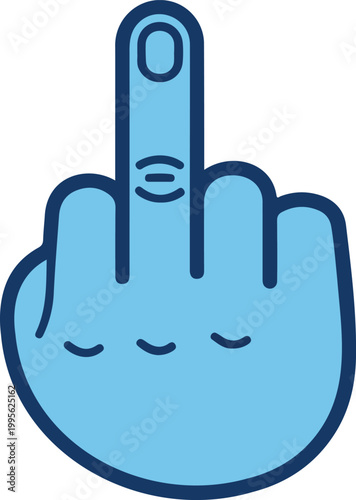 Middle Finger Hand Gesture Vector Illustration Featuring Blue Flat Color Design for Offensive Expressive Communication and Aggressive Street Style Social Media