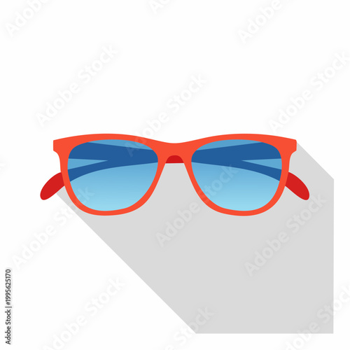 Flat design sunglasses with orange frame and blue lenses