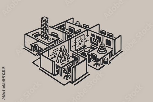 Isometric Sketch of a Creative Office Workspace