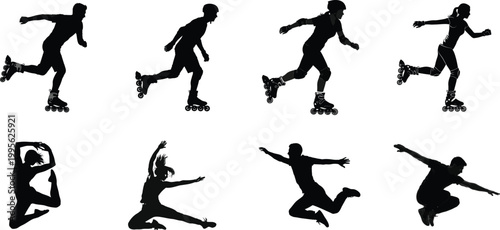 Dynamic silhouettes inline skaters and jumpers in motion
