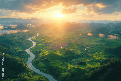 Sunlit Hills and Villages Beneath a Journey Through the Sky