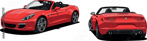 Red Sports Convertible Car Vector Front and Rear View Design for Digital Illustrations and Automotive Graphics
