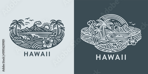 Hawaii Tropical Paradise Vintage Badge Illustration