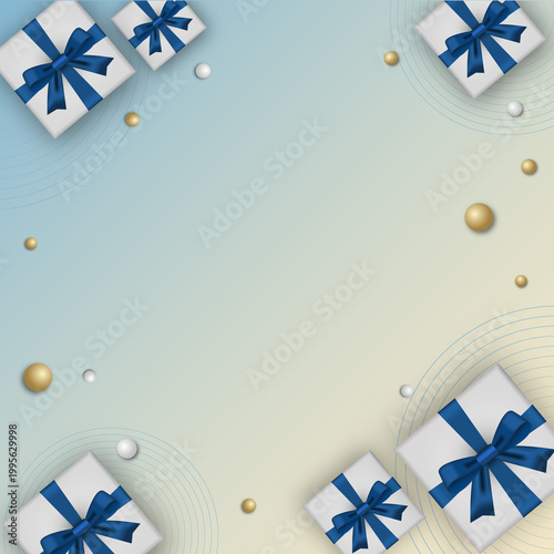 Birthday Celebration Square Frame with Blue Gift Boxes and Gold Decor