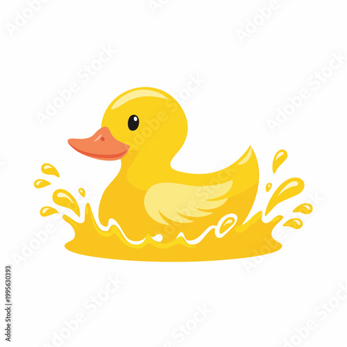 Cute Yellow Rubber Duck Floating in Water Splashes