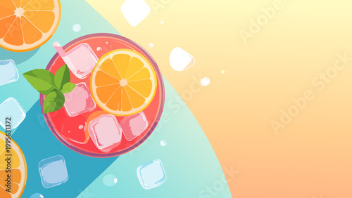 夏の冷たいドリンクのベクターイラスト_1920x1080px