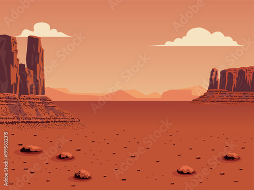 Abstract background of the planet Mars. Landscape with mountains and rocks. Vector illustration.