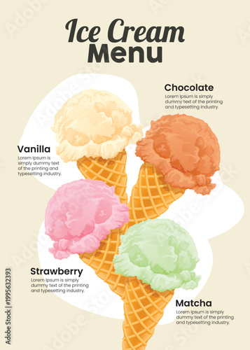 Ice Cream Cone Menu Flyer Template for Restaurant and Cafe Promotion