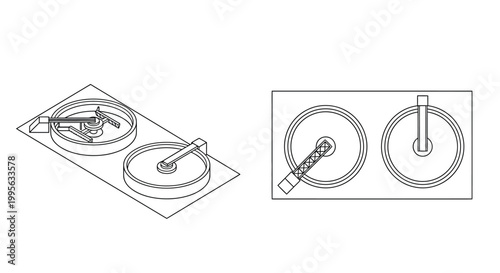 Diagram of mechanical components with circular and rectangular frames