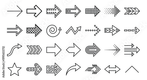 Collection of various black and white arrow icons and directional symbols