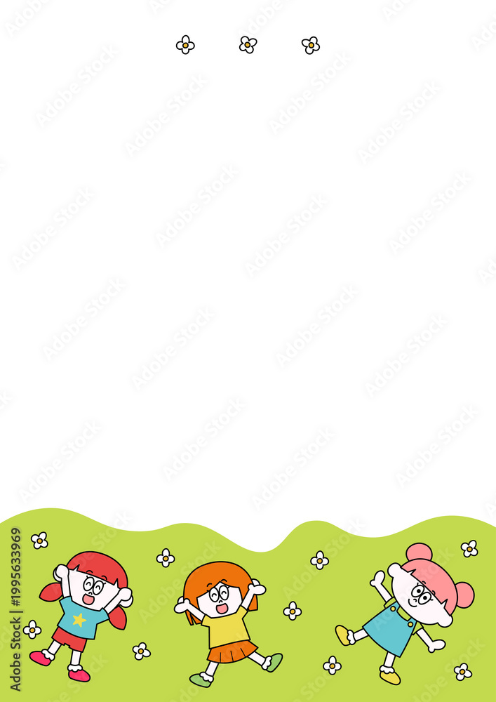 Obraz premium かわいい女の子のイラスト（庭と花と女の子）（PNG）