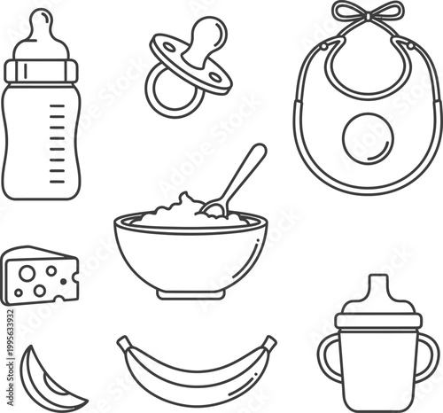 Baby food and drink baby bottle pacifier bowl of food cheese