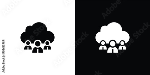 Black and white of a family under a cloud and a lightbulb family silhouette minimalist