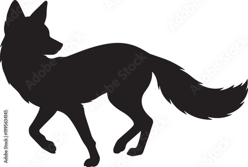 Black silhouette of a running fox