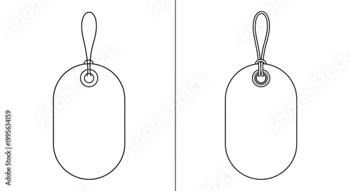Two blank tag outlines with circular holes and looped attachments