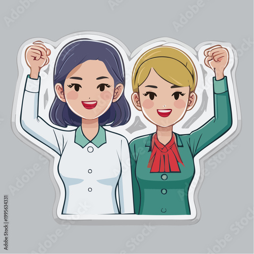 Two women celebrating with raised fists