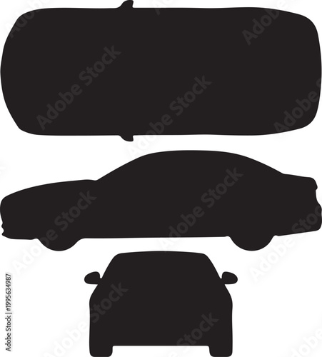 car silhouettes set top side and front view vehicle icons vector