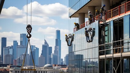 Construction site with city skyline view.
