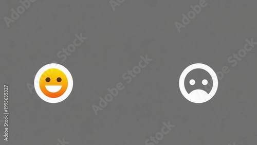 Simple happy and sad face icons on neutral background, emotion contrast concept, feedback, satisfaction and dissatisfaction, minimal design illustration