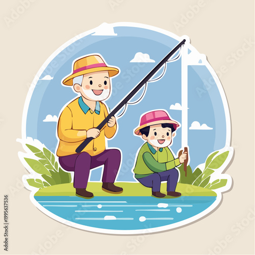 Grandfather and Grandchild Fishing Together