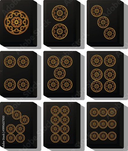 Mahjong black gold dot tile set