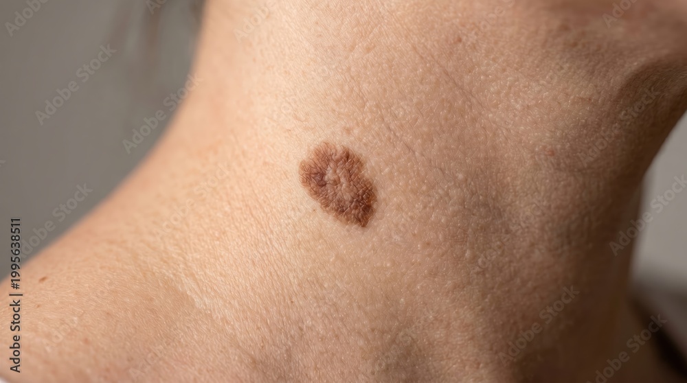 Fototapeta premium Close-up of a skin mole on a person's neck, close-up mole