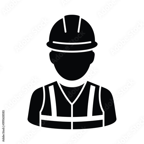 Construction worker icon with safety vest and hard hat helmet