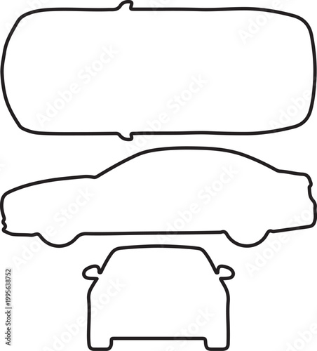 car outline icons set top side and front view minimalist vehicle line art vector