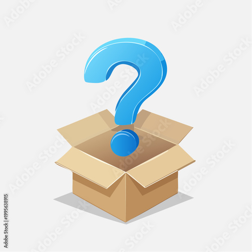 Question Mark Emerging from Open Cardboard Box