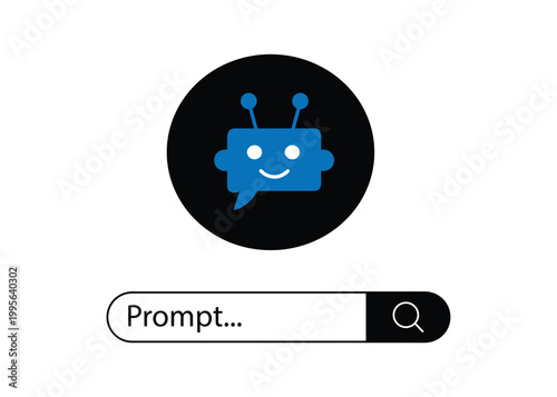 AI Chatbot Icon with Search Bar Prompt Box Smart Assistant Interface Concept