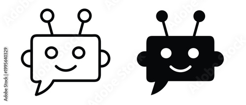 Chatbot Icons Set Robot Assistant Line and Solid AI Bot Speech Bubble Symbols