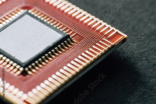 Microchip on Circuit Board Close Up Technology and Electronics Background