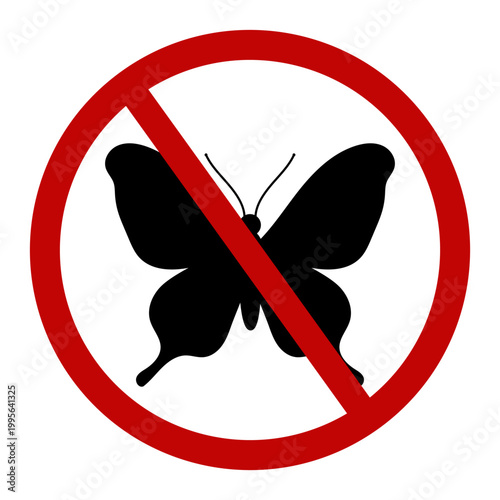 No entry sign for butterflies at a park or garden during daytime, vector illustration