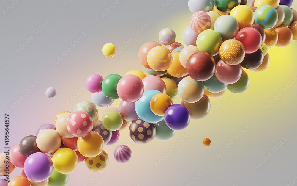 Fototapeta premium Vibrant multicolored 3 d rendered spheres floating in bright gradient space multicolored spheres des