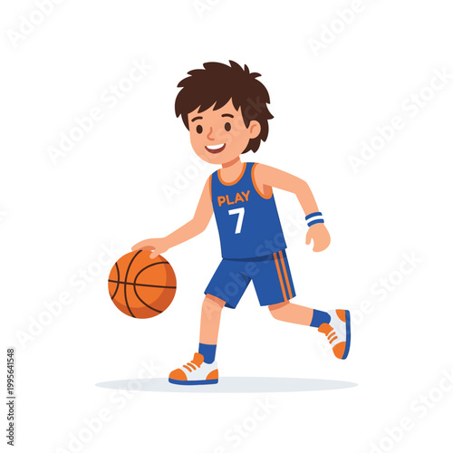 Boy Playing Basketball Vector Illustration