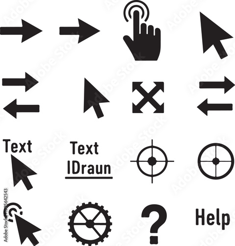 Cursor, icon, symbol, set, 16 navigation, interface, web, black vector graphics