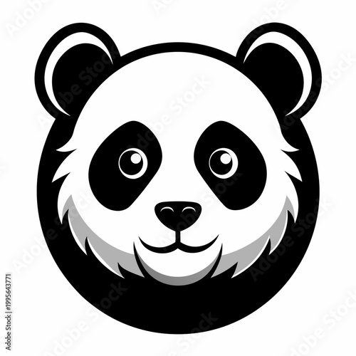 A cute cartoon panda bear face with a happy expression and black and white fur, looking friendly and approachable in a simple illustration style.