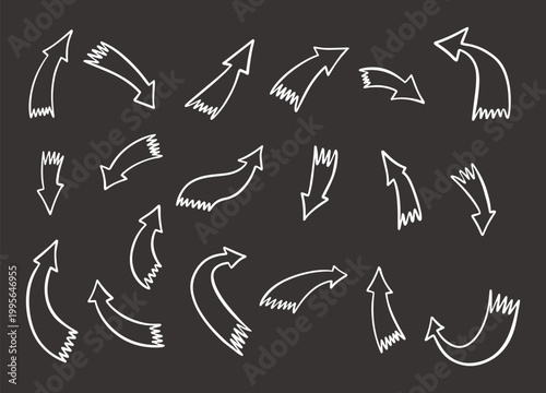 Simple arrow icons set with bold shapes and curved lines in minimal white outline
