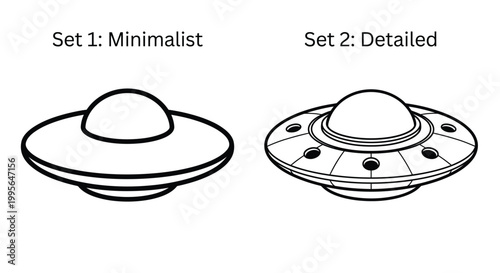 Two depictions of a classic flying saucer minimalist versus detailed