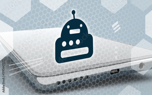Digital illustration featuring a smartphone with a stylized robot icon overlay representing mobile artificial intelligence and modern smart device connectivity technology