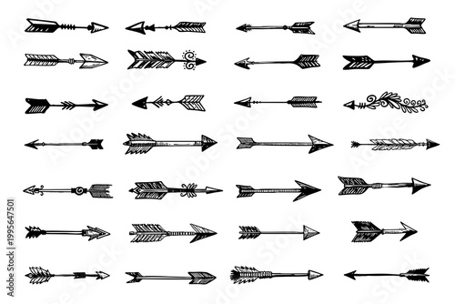 Decorative arrow set with vintage and tribal styles in black detailed