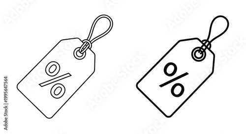 Simple line art illustration of two price tags with percentage symbols