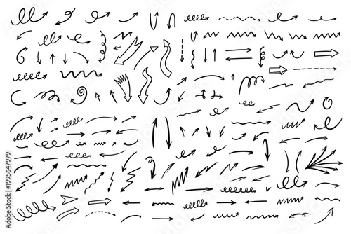 Big collection of hand drawn arrows lines and doodles with various directions