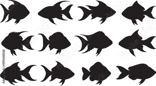 Minimalist fish silhouettes set for graphic design and icons