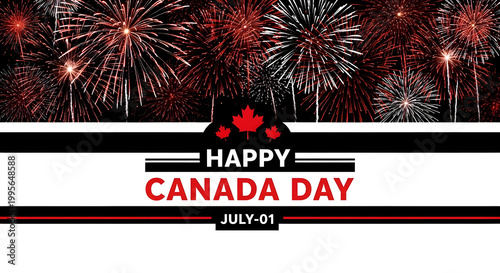 Happy canada day celebration with fireworks maple leaf national day roman candle fireworks